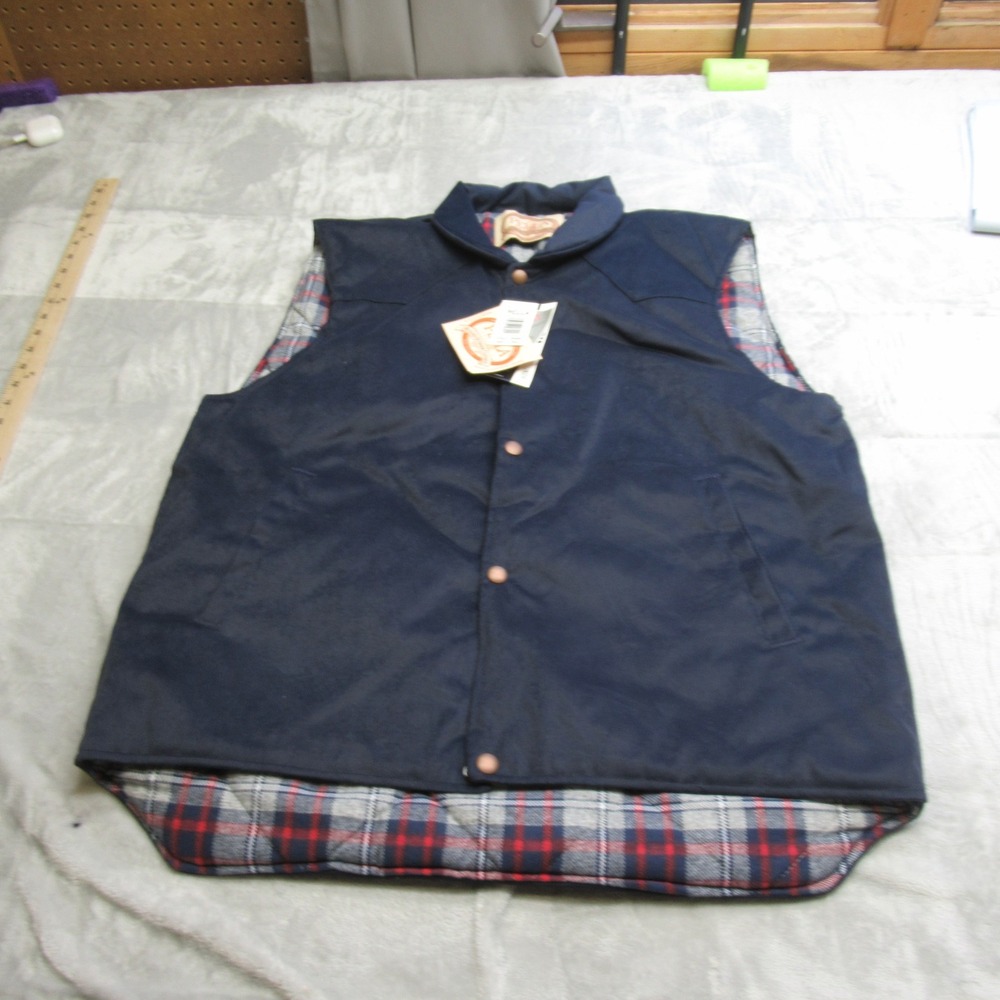 Pella‎ Vest Mens Large Tall Blue Quilt Lined Insulated Rugged Rain Wind USA NWD